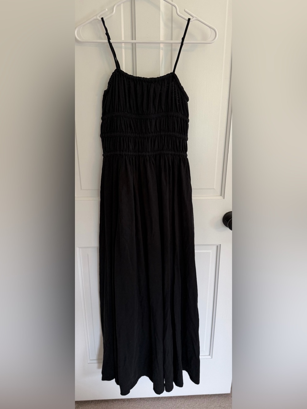 American Eagle Black Smocked Cotton Maxi Dress Adjustable Straps Boho